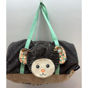 Les Deglingos Brown & Teal Monkey Duffel 18" Weekender Bag Retired EUC French